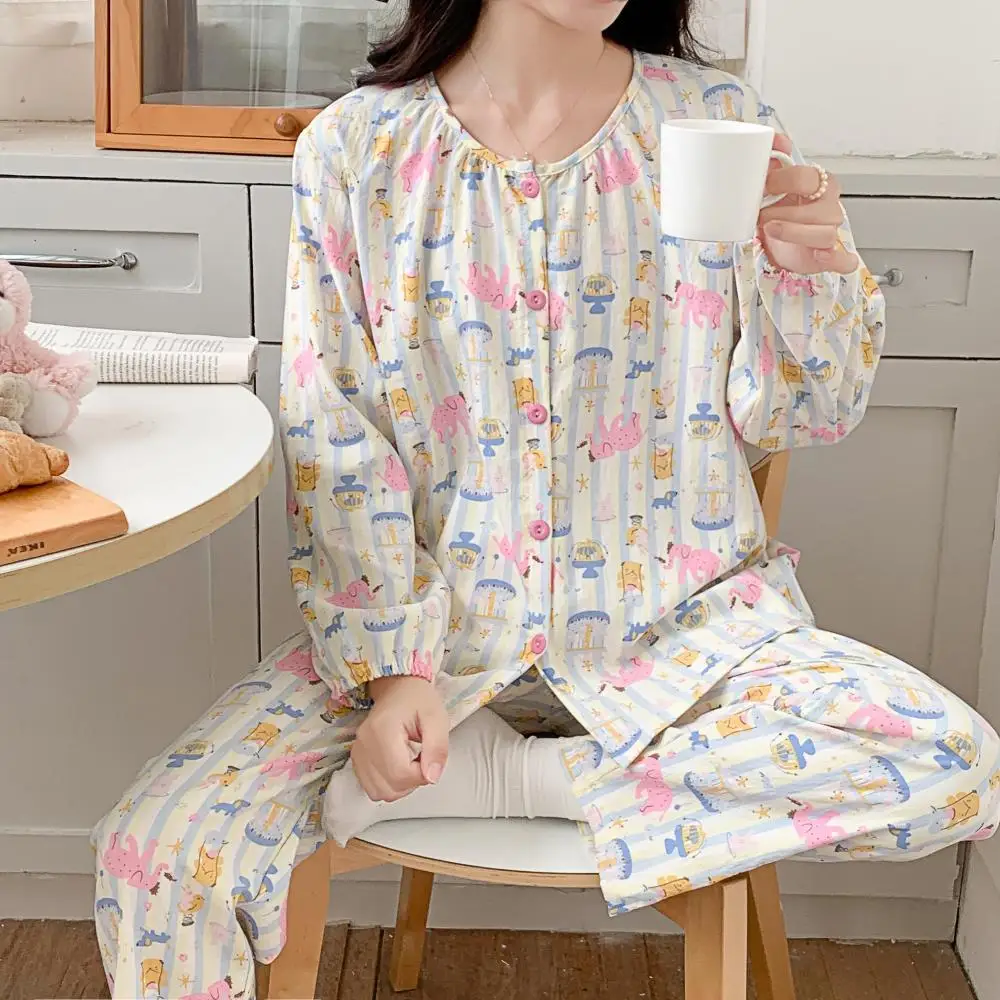 New Pajamas Loungewear Set Women\'s Spring and Autumn Clouds Cotton Dopamine Long Sleeve Loose Sweet Cute Loungewear Set