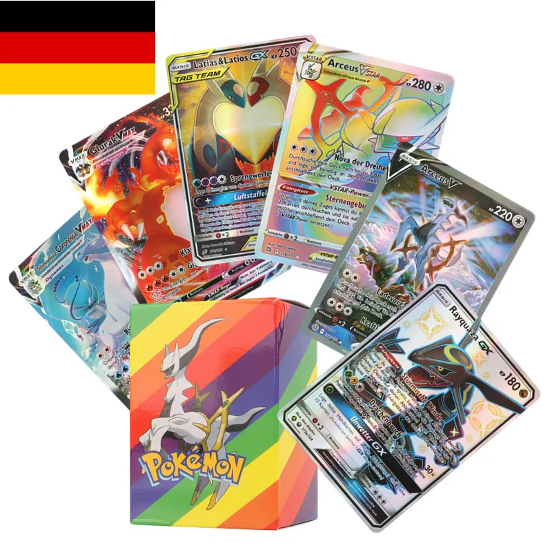 100/120Pcs German Pokemon Shiny Cards rare Vmax V Vstar GX Tag Charizard pikachu Rayquaza Arceus Collection Cards