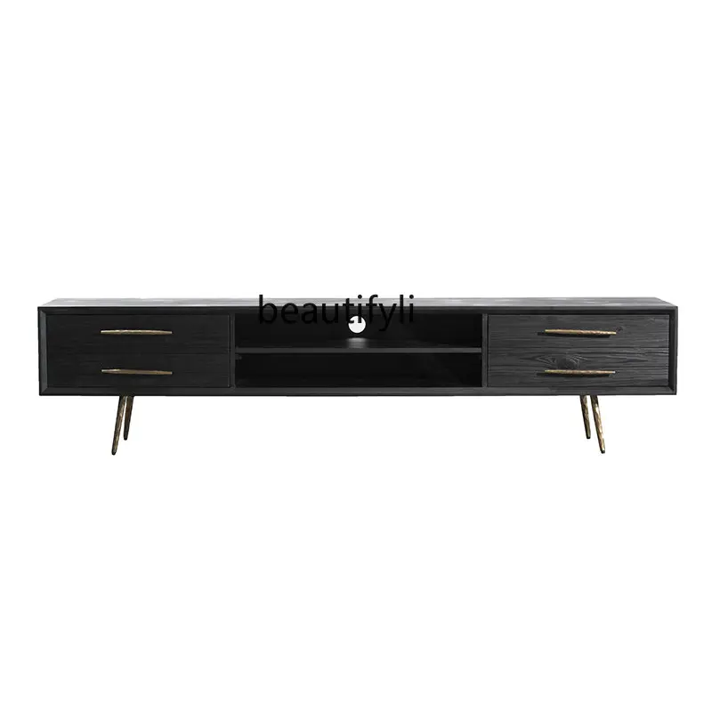 

Nordic Solid Wood TV Cabinet Coffee Table Combination American Light Luxury Living Room Black Gold TV Cabinet Modern Minimalist