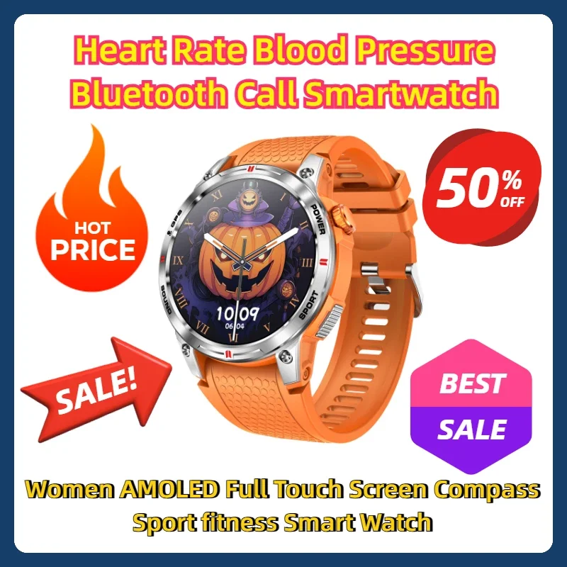 

Women AMOLED Full Touch Screen Compass Sport fitness Smart Watch Heart Rate Blood Pressure Bluetooth Call Smartwatch