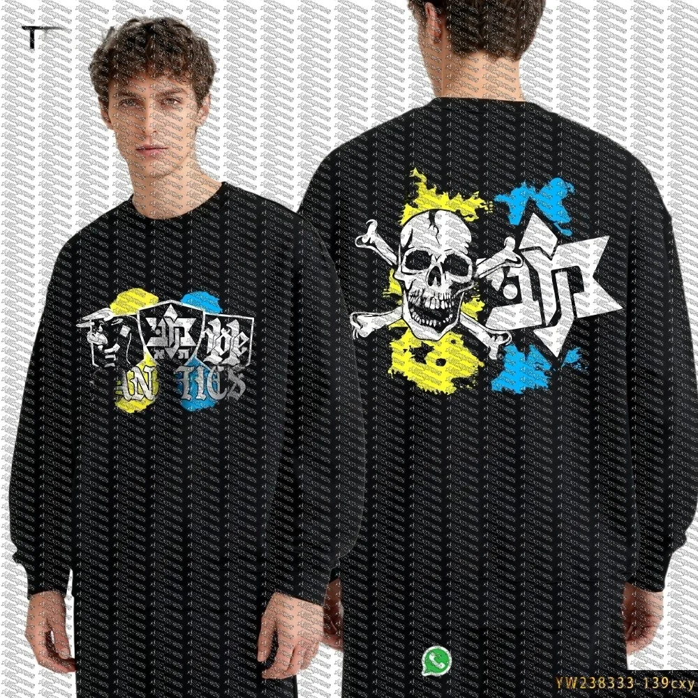 

Men's Autumn round Neck Fleece Sweatshirt Solid Color Pullover Long-Sleeved T-Shirt Black 3D Printed Couple Wear Sports Top