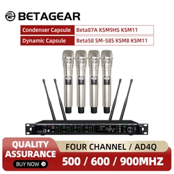 Betagear 4 Channel Wireless Microphone UHF KSM8 Beta58 SM58S Handheld Lavalier Microfono Headset Diversity For Stage Performance
