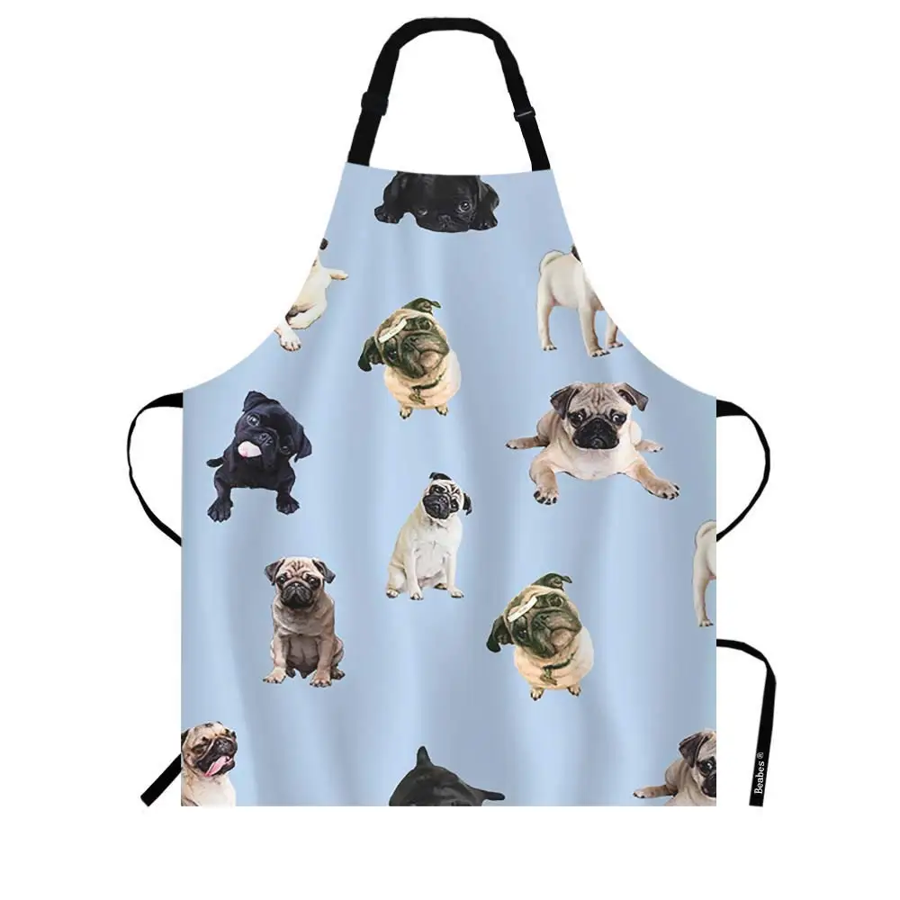 

Puppies Series Kitchen Apron Collection of Cute Animal Pet Different Emotions Blue Cooking Bib Apron for Chef Restaurant