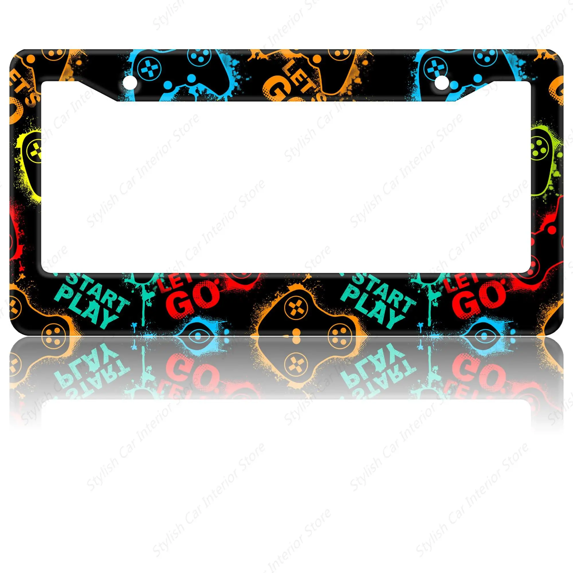 Video Game Decorative License Plate Frame Monochrome Sketch Style Gaming Design Racing Monitor Device Gadget Teen 90's Tag Frame