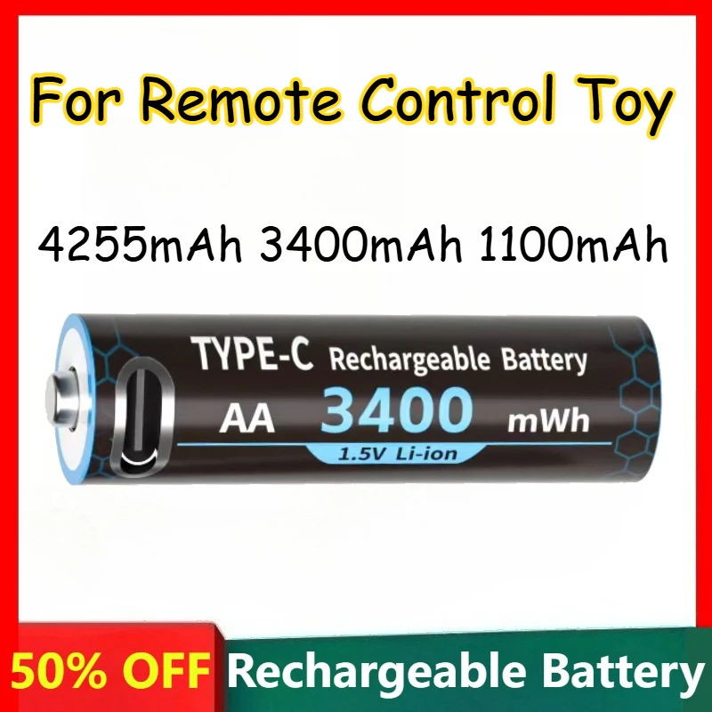 

Lithium-ion Battery with Led Light 1.5V 1100mAh 3400mAh 4255mAh for Remote Control Toy Type-C Port Rechargeable Battery