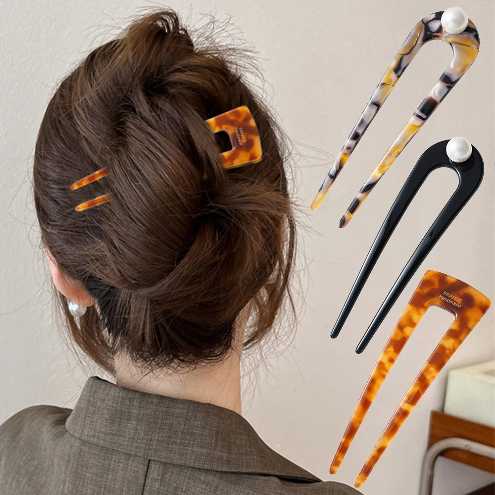 Perle U Form Haar Stick Haarnadeln Frauen Französisch Acetat Haar Stick Vintage Haar Clips Haar Zubehör Damen Haar Styling Werkzeug
