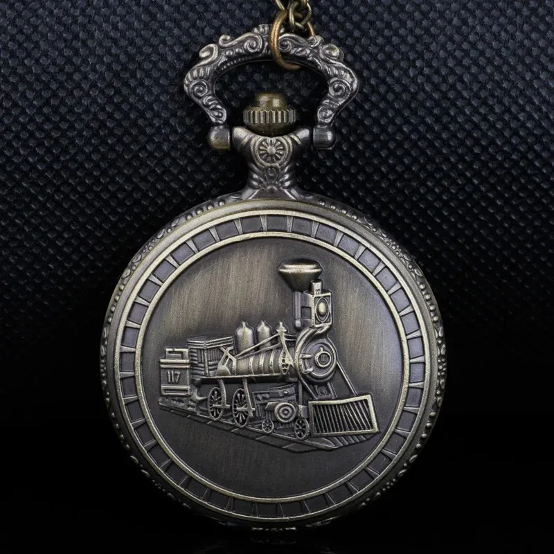 الكلاسيكية العتيقة قطار البخار الإغاثة كوارتز ساعة الجيب الرجال والنساء قلادة ساعة Steampunk موضة هدية الملحقات