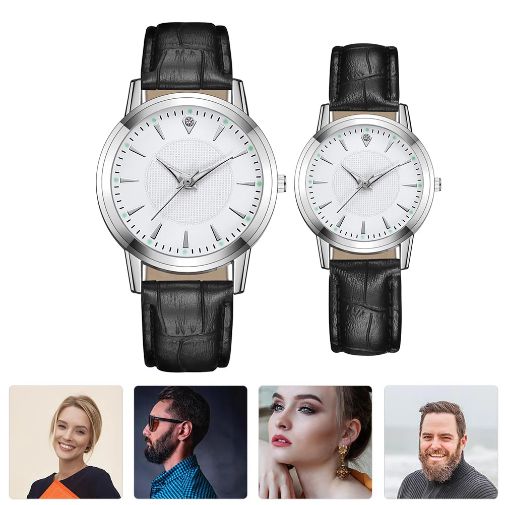 

2 Pcs Gift Couple Watch Woman While Married Stainless Steel All-match with Strap