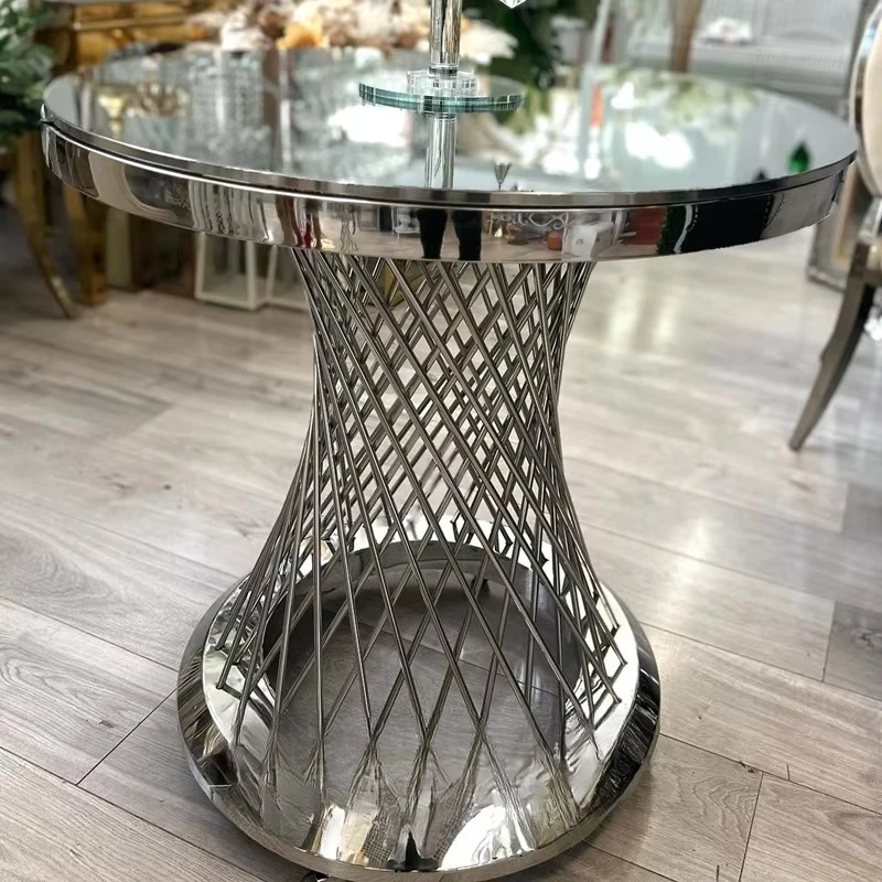 Modern Round Cake Table Gold Stainless Steel With Movable Wheels for Wedding Hotel Outdoor Living Room Dining Use