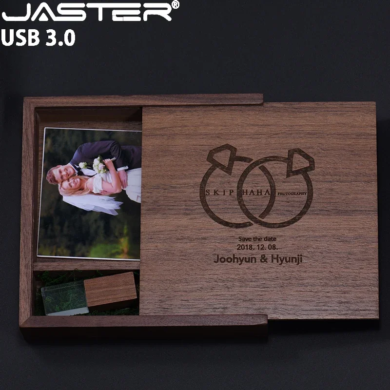 JASTER – clé USB 3.0 en cristal Walnoot Hout, support à mémoire de 16GB 32GB 64GB 128GB, lecteur Flash, cadeau de mariage