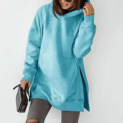 Women Winter Hoodie Side Split Long Sleeves Hooded Solid Color Hat Pocket Thick Warm Autumn Hoodie Loose Pullover Sudaderas худи