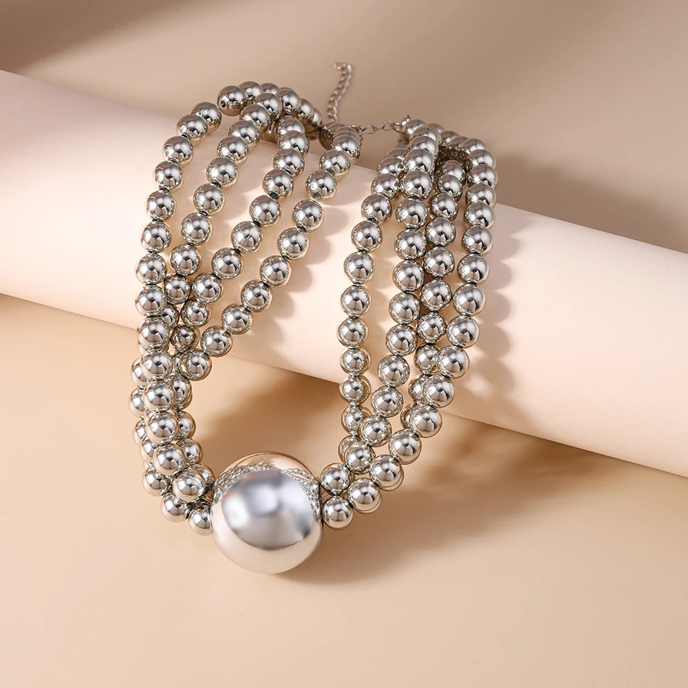 Aihua Große mehrschichtige stapelbare Perlen-Halskette, klobige Kette, Perlen-Halsreifen für Damen, modisch, Nacht, Party, Schmuck, Geschenke – Detail 4