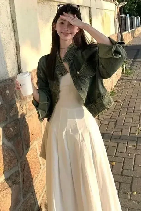 

Ladies Denim Jackets Women'S Coat Waist-Cinched Slim-Fitting Button Front Pocket Pure Simple Basic Style Fashion Outerwear Long