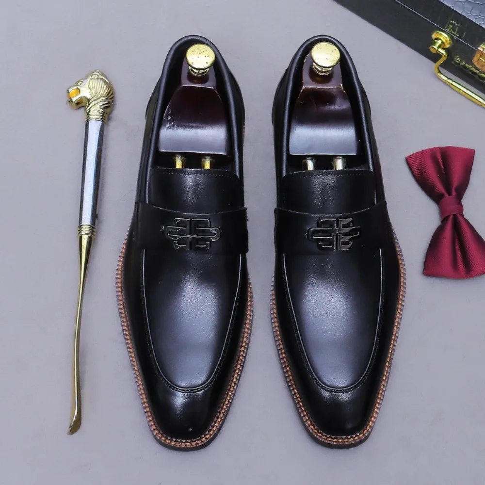 Scarpe mocassini in pelle stile britannico da uomo |   Business casual di ispirazione coreana, vera pelle bovina, slip-on, finitura lucidata