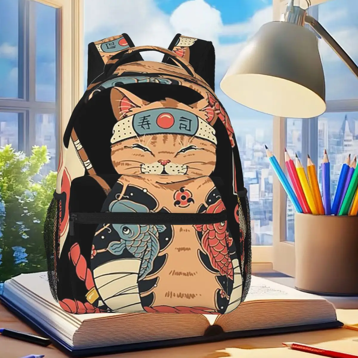 Neko Japanese Shinobi Cat Backpack Student Boys Girls BookBag Children School Bag Computer Shoulder Bags for Men Women
