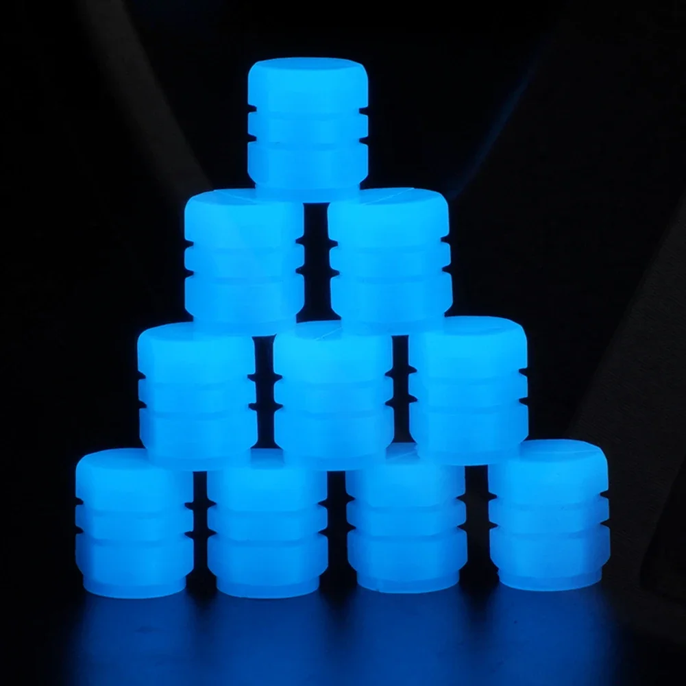 4 Pcs Blue Light Valves Stem Caps Tire Valves Caps Universal Sparkling Illuminated Luminous Valves Nozzles Self-luminous Cover