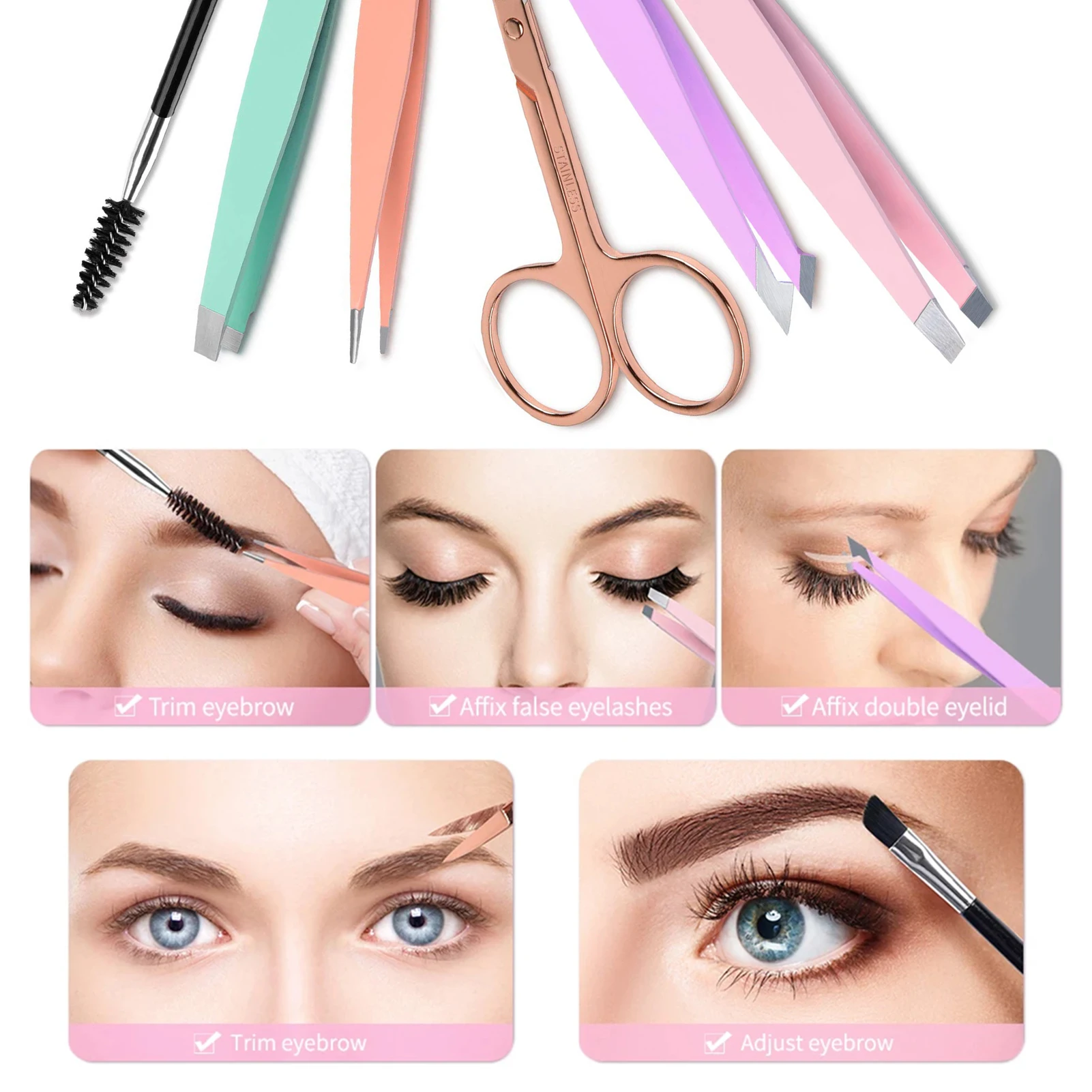 7 pièces pince à cils ensemble coupe des sourcils pinces à sourcils brosse haute précision en acier inoxydable Extension de cils pince à épiler ensemble