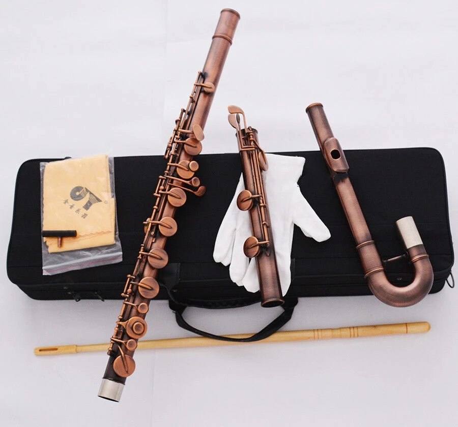 High Quality Silver/Red C Major Angled Bass Flute Ensemble