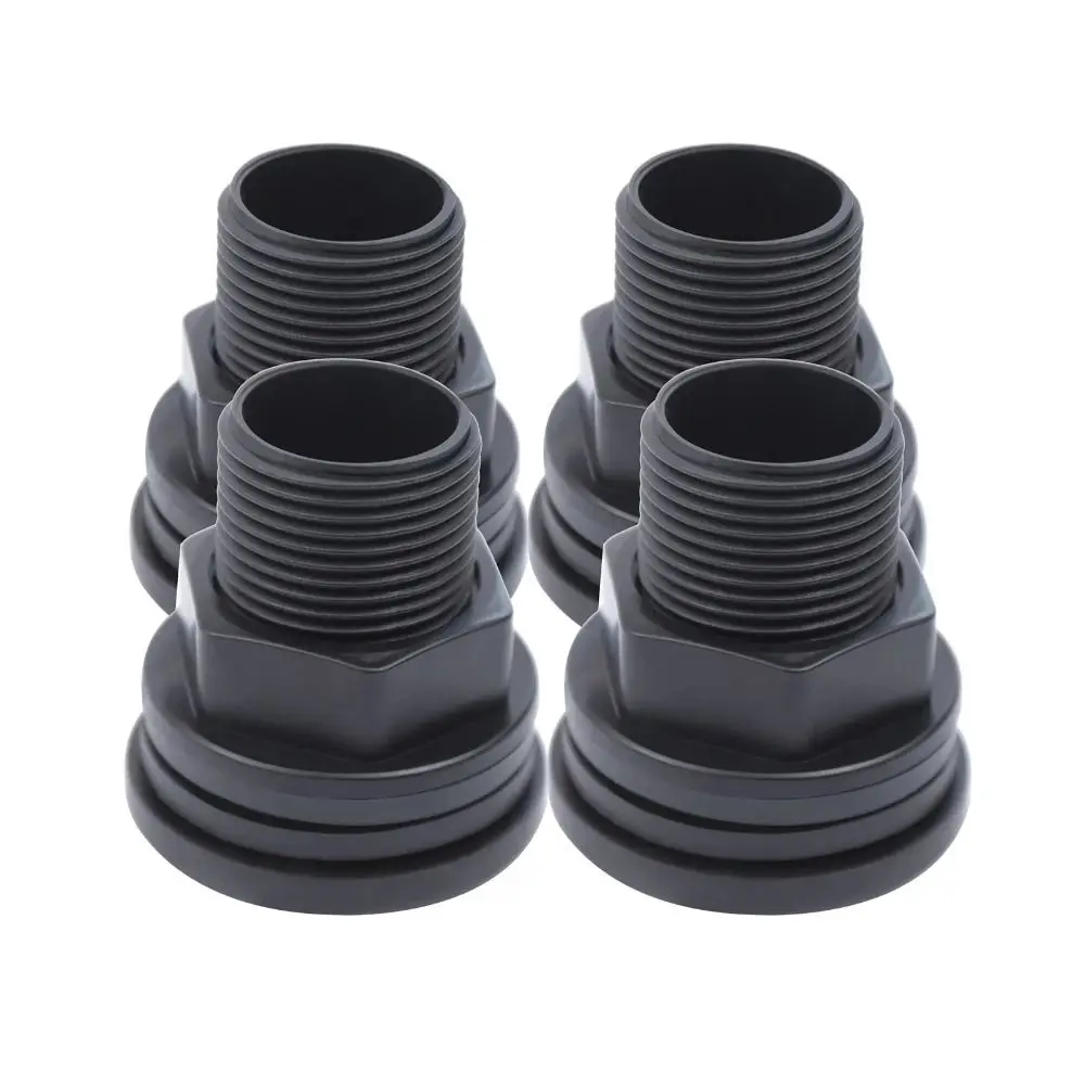 4 Pcs PVC Bulkhead Fitting Easy To Install Silicone Gasket Garden Spigot Kits Black Double Threaded Water Tank Connector