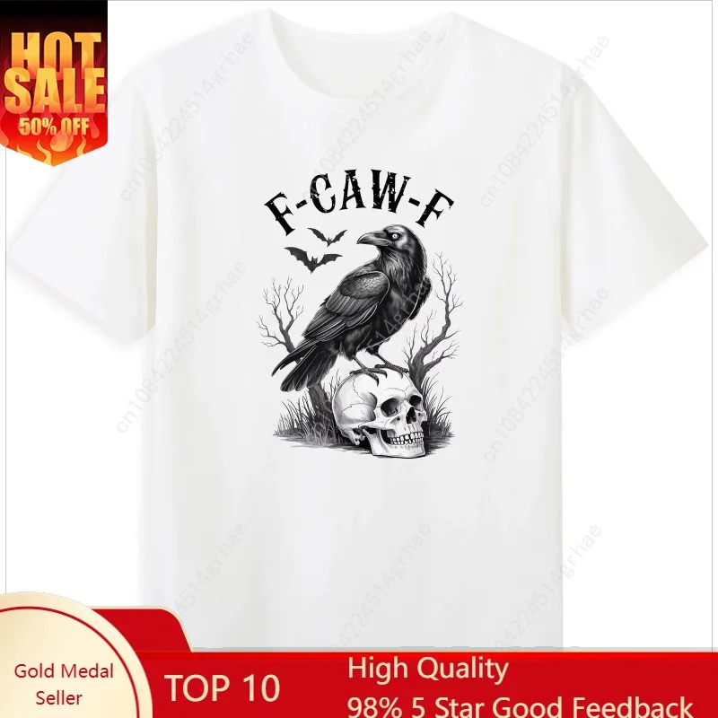

Halloween F Caw F Black Bird F-Caw-F Crow with Skull Horror Graphic T-Shirt Men Clothing Comfortable Shirts