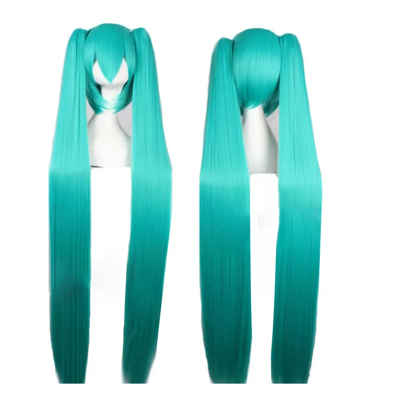 Mikuo 110cm Long Green Straight Cosplay Wig With 2 Ponytail Peluca Verde Wig for Lolita Cosplay Halloween Wig