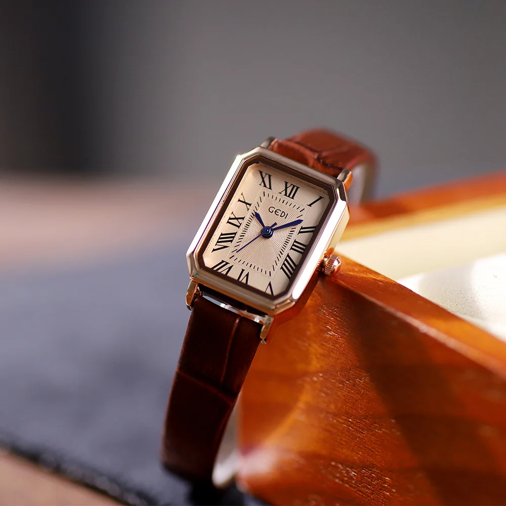 Retro small square plate temperament student watch niche high-end belt bowl watch ladies waterproof quartz watch