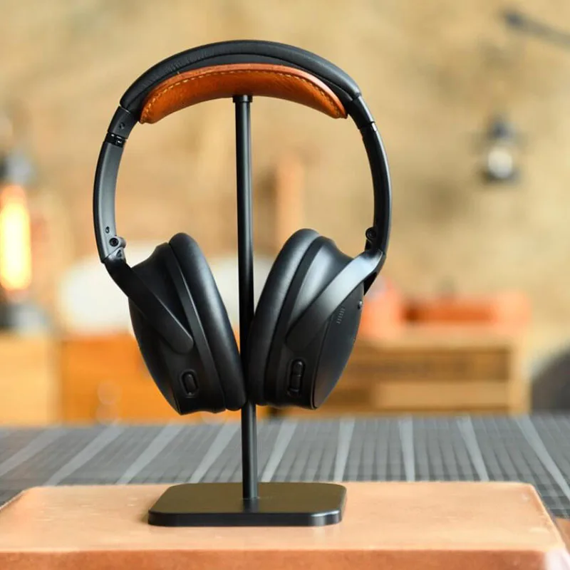 Hand-Sewn Leather-Wrapped Metal with Antique Earphone Holder - Vintage Retro Headphone Stand
