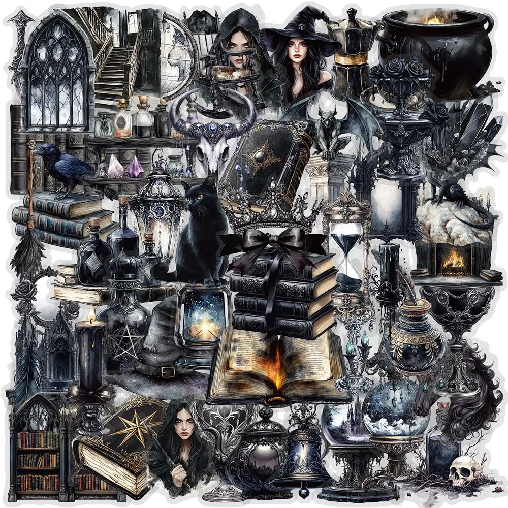 50 PCS Vintage Magic Stickers Gothic Occult Astrology Decals For Adults Laptop Gaming Console Guitar Luggage Bottle Journal