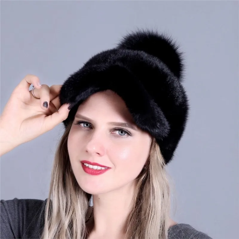 New warm and versatile fur fleece baseball cap pom-pom for women