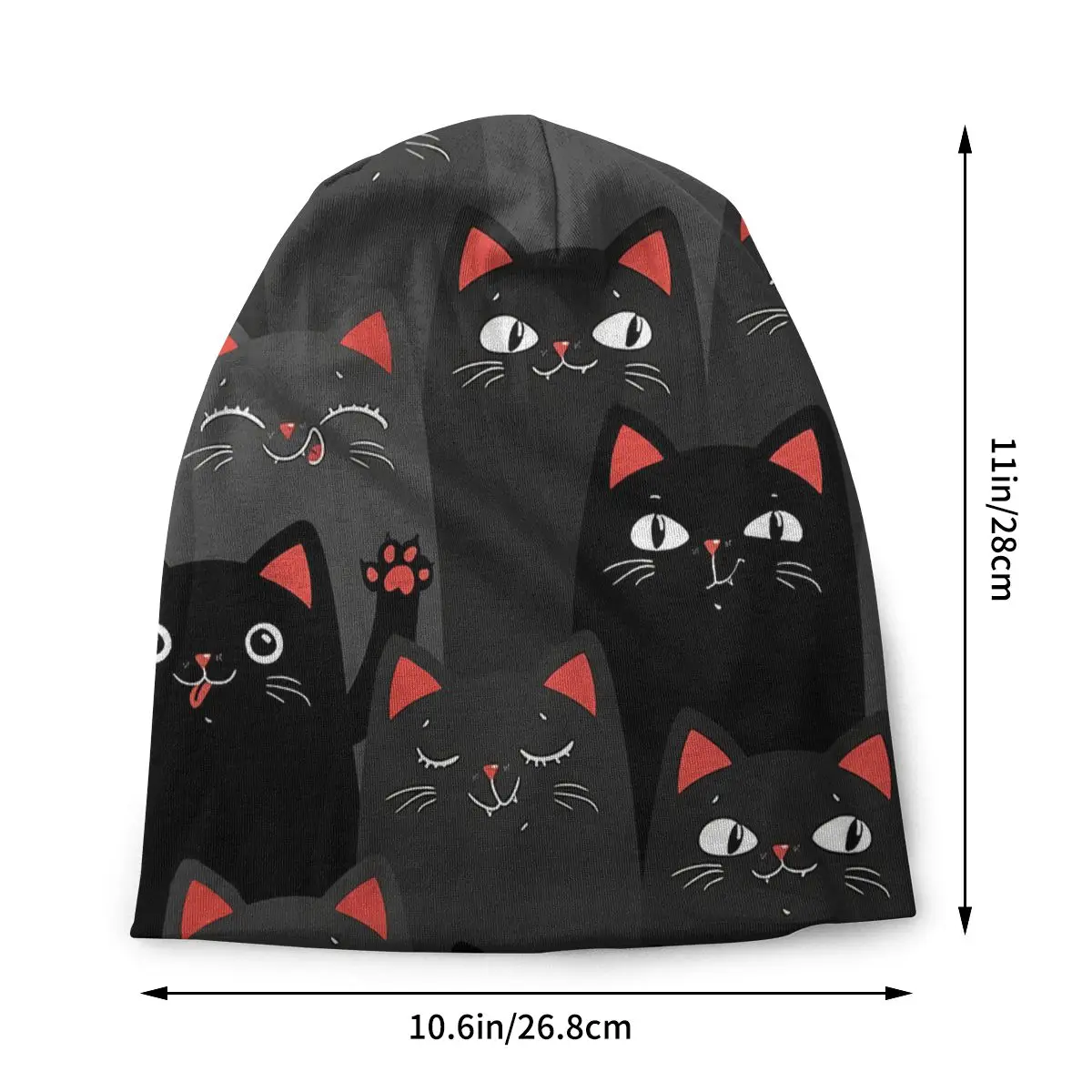 Kawaii Black Cats Pattern Unisex Bonnet Winter Windproof Double Layer Thin Hats For Men Women