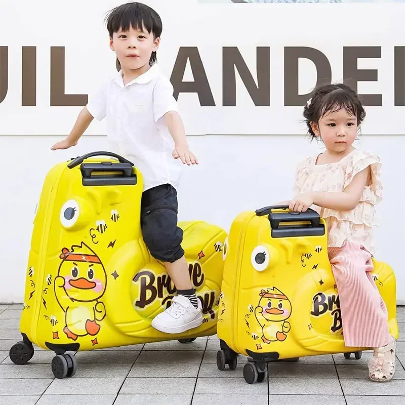 Cartoon Suitcase for Kids Can Sit and Ride on Luggage Cute Children Travel Suitcase Lightweight Trolley Case 20/24 Inch