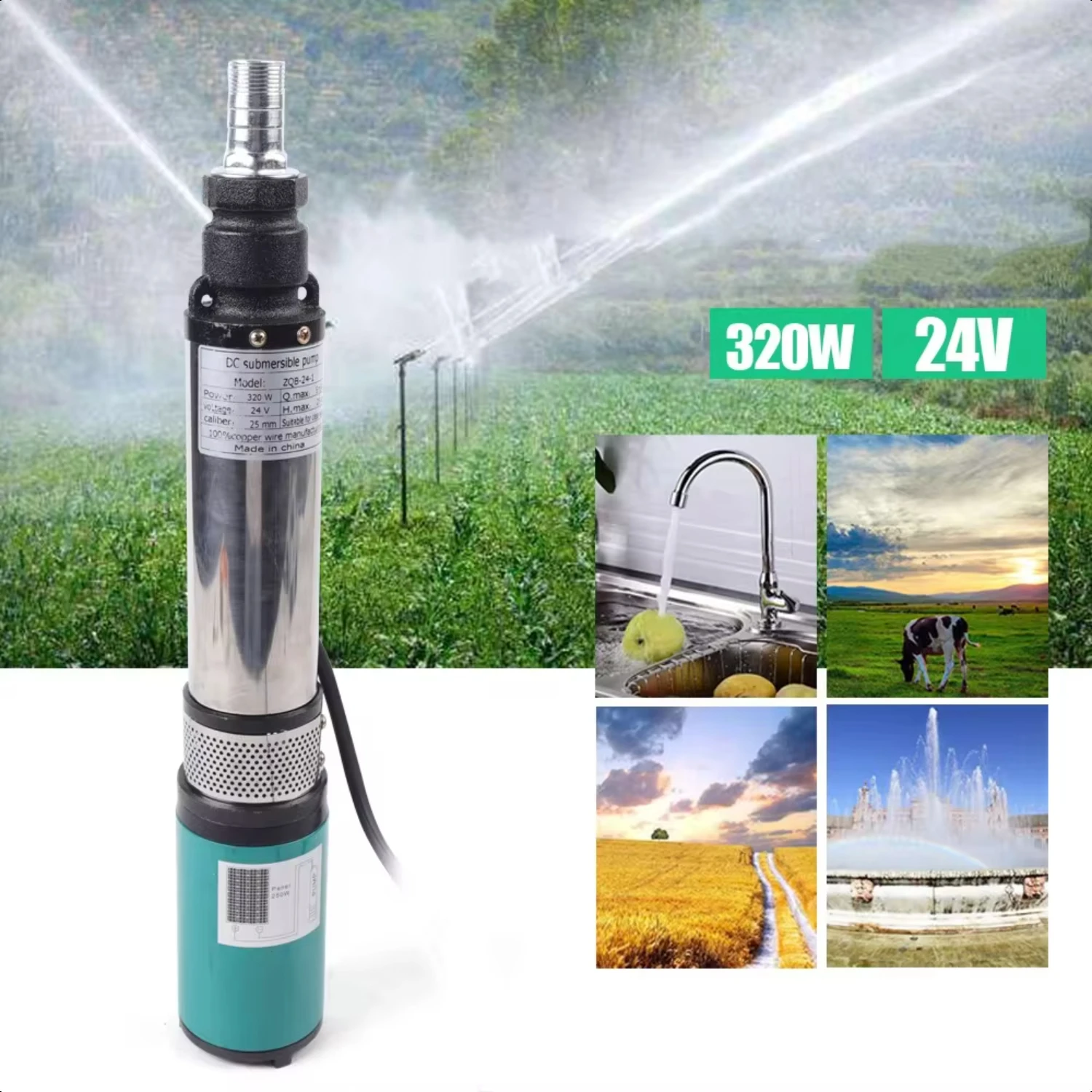 

Submersible Deep Bore Well Water 320W 24V Farm Water Intake Mines and Wells