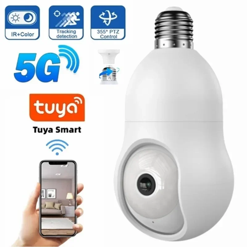 5G Wifi 4MP E27 Bulb Surveillance Camera Indoor 4X Digital Zoom AI Human Detect Full Color Night Vision Wireless Cam Smart Home