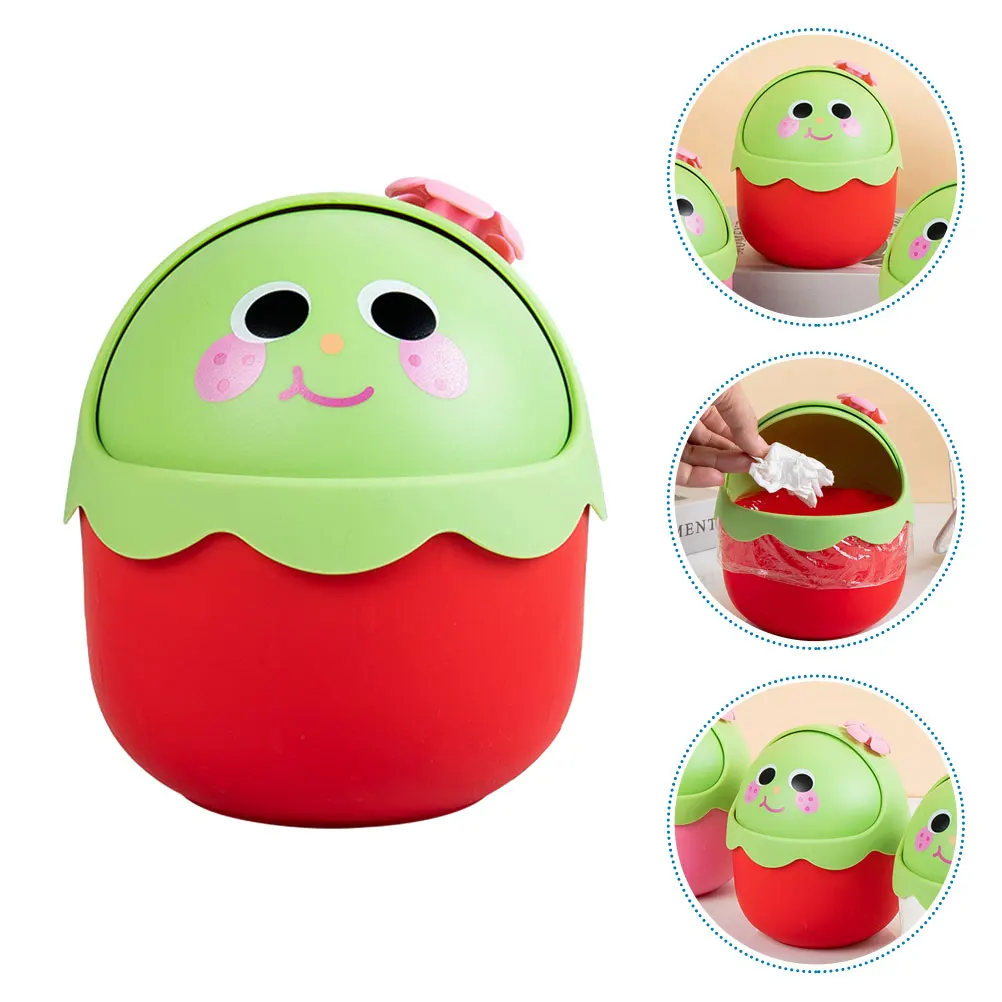 

Strawberry Flip Trash Can Cute Mini Desktop Rubbish Bin Plastic Pp Material Sturdy Decorative Storage Container Home Office Gift