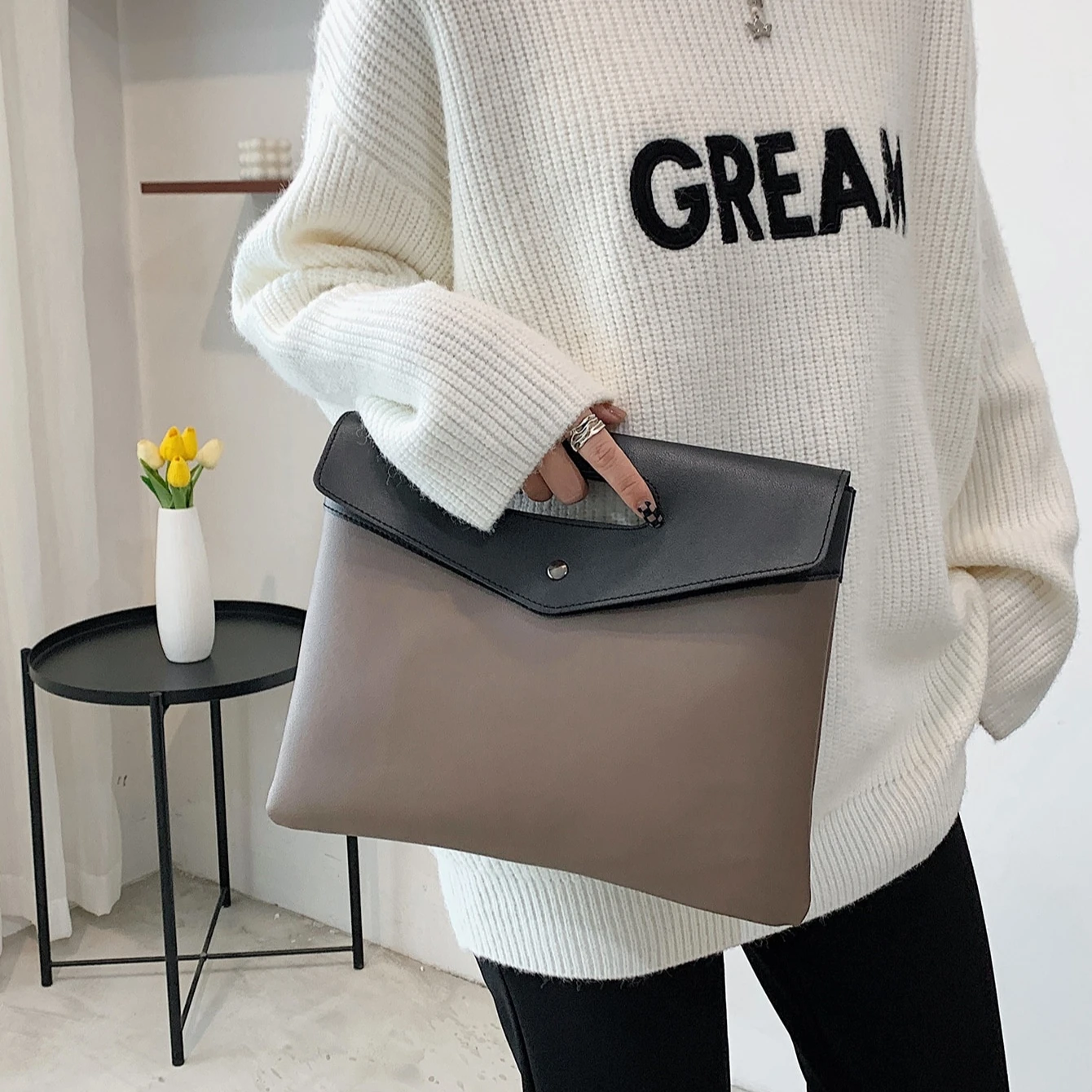 Bolso cuadrado de moda para mujer, bolso de mano de dos tonos para novatos y trabajadores de cuello blanco