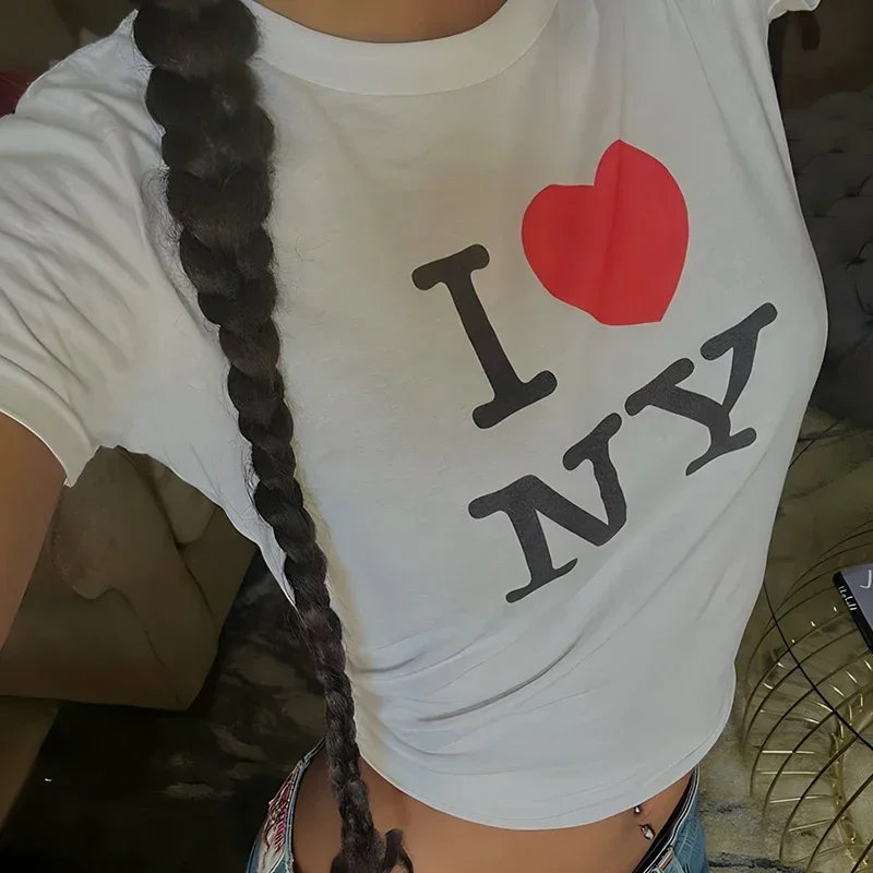 Gothic Clothes Summer Fashion T Shirt Tee Tshirt Dropship I Love New York NY Womens Cropped Top Harajuku - view 3