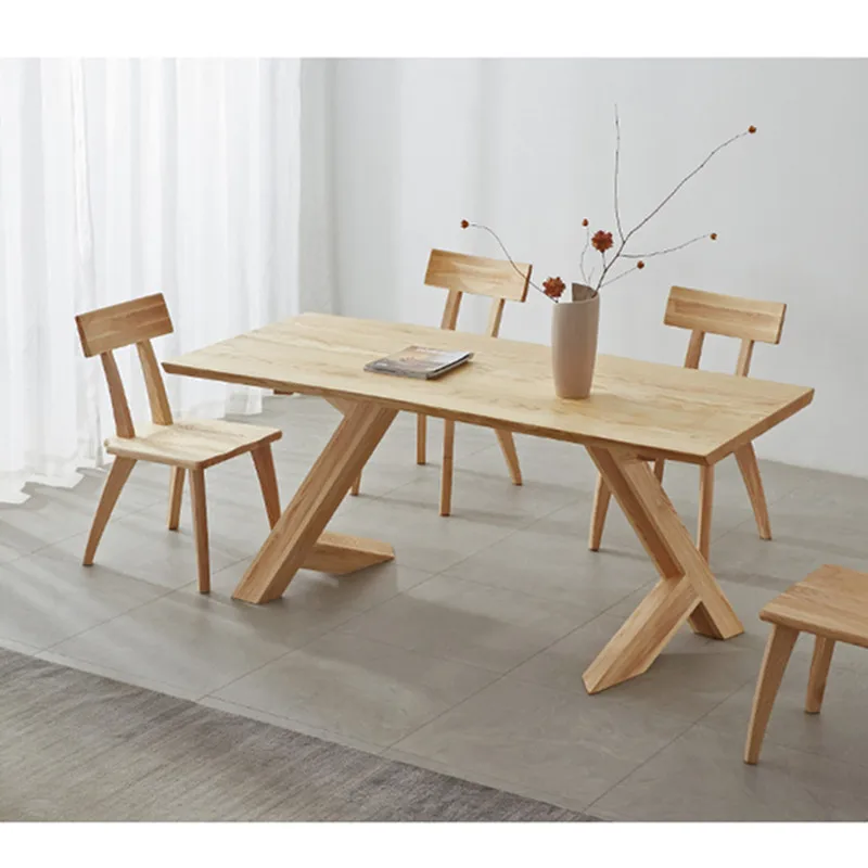 Wabi Sansan wind all solid wood dining table and chairs, home dining room dining table small apartment rectangular ash wood