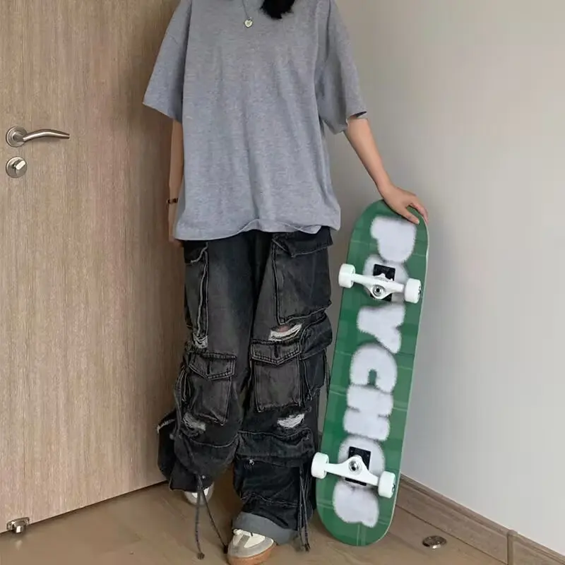 

Skateboard Pocket Cargo Pants Y2k Loose Baggy Jeans For Man Black Gothic Denim Trousers Safari Punk Vintage Man Clothes Clothing