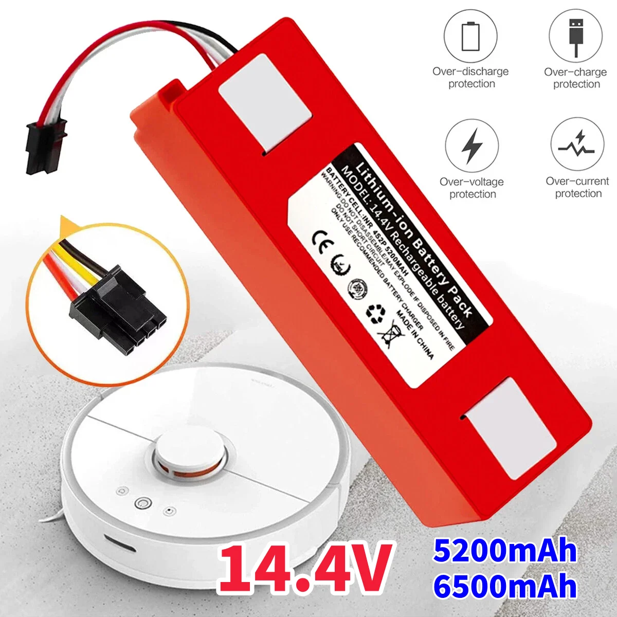 

For Xiaomi Roborock 14.4V 5200mAh Li-ion Battery for S50 S55 S60 S65 S51 S5 MAX S6 Parts Vacuum Cleaner Replacement Battery
