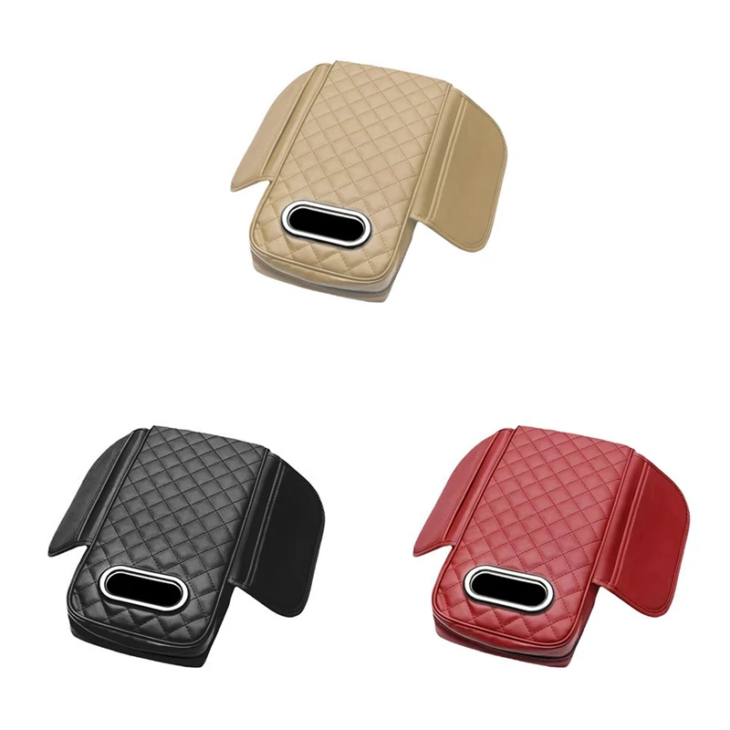 Car Armrest Cover PU Leather With Tissue Storage Memory Foam Height Pad Auto Center Armrest Protective Cushion Support