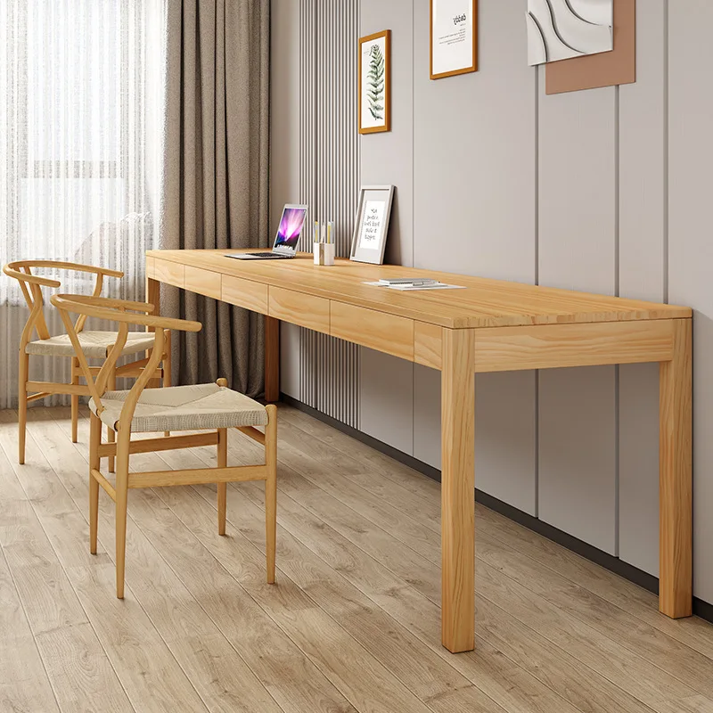 Nordic all-solid wood desk, writing desk, rectangular table with drawer, extended computer desk and chair combination for home a