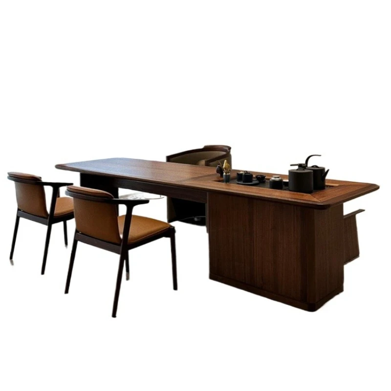 

New Chinese-style North American black walnut tea table and chair Song-style aesthetic zen light luxury solid wood kung fu tea