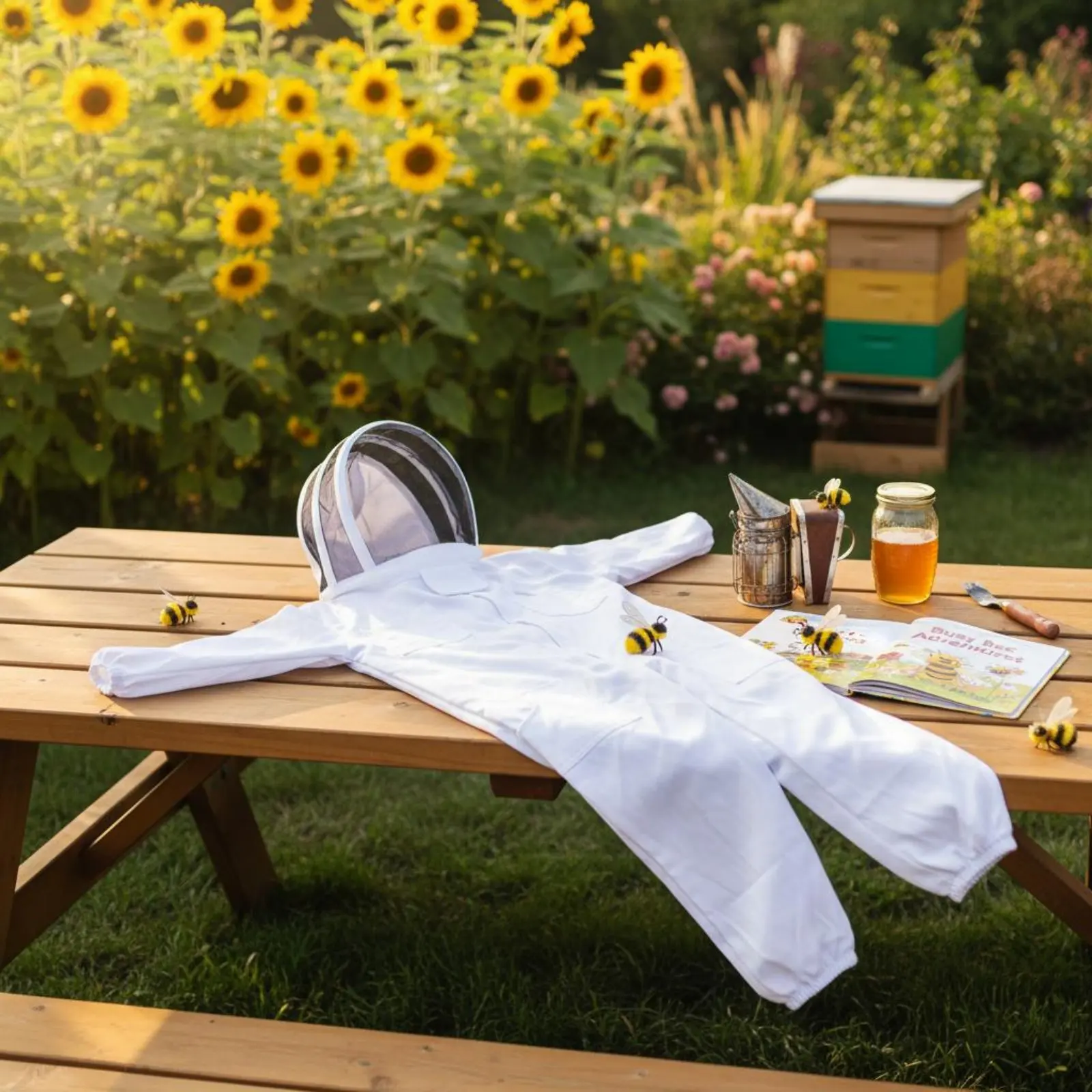 Hooded Bee Coverall Mesh Veil Kids Beekeeping Coverall Full Body Beekeeping Suit Elastic Cuffs Beekeeper Outfit for Apiary