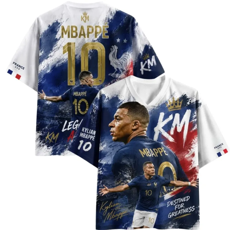 2026 New French Kylian Mbappé No. 10 Commemorative Jersey, V-neck Short Sleeve, Unisex Casual Sports T-Shirt, Family Matching