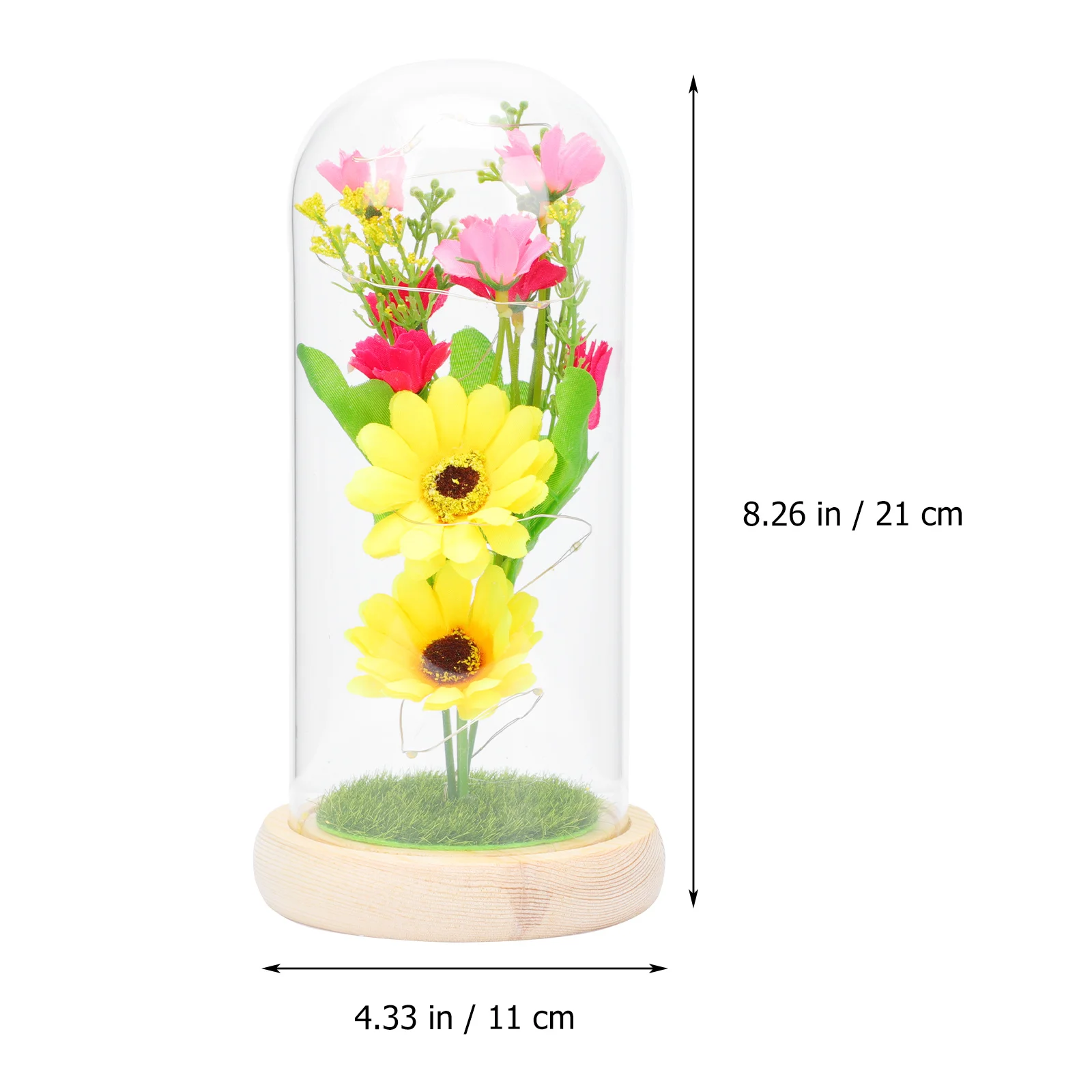1Pcs LED Night Light Decorative Glowing Artificial Flower in Glass Cover Exquisite Desktop Ornament for Wedding Anniversary