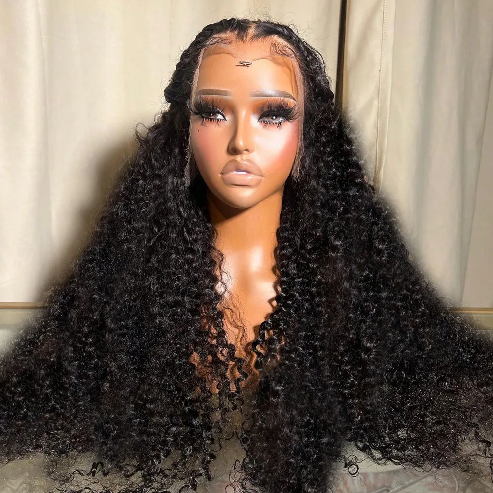 

42-дюймовые парики из натуральных волос с глубокой волной, с кружевной передней частью 13x6, HD-кружево, предварительно вычесанные, глубоко кудрявые, для женщин, натуральный черный цвет