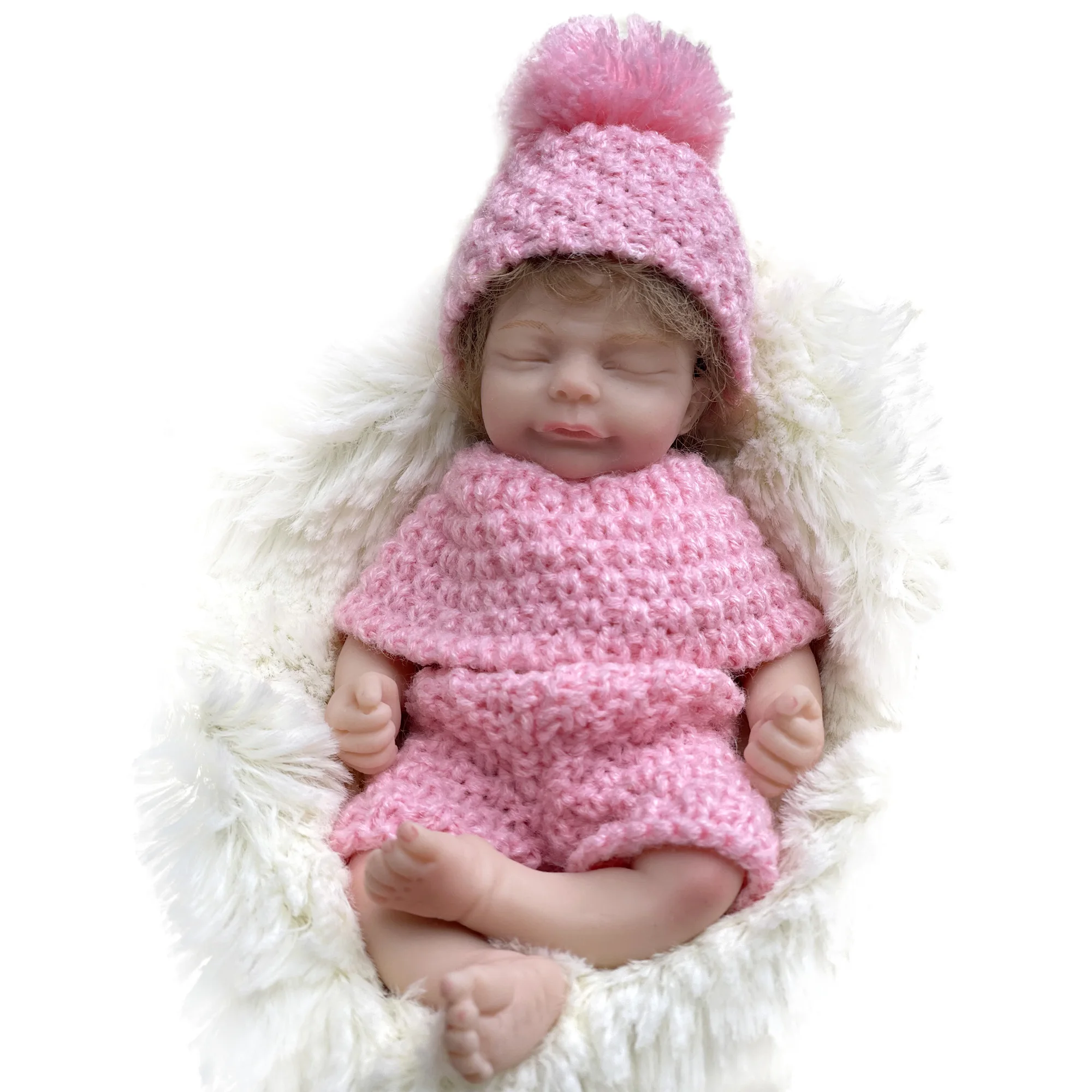 

6 Inch Finished Mini Palm Bebe Kit Full Body Solid Silicone Curly Hair Sleeping Girl Reborn Doll Muñecas Reborn De Silicona