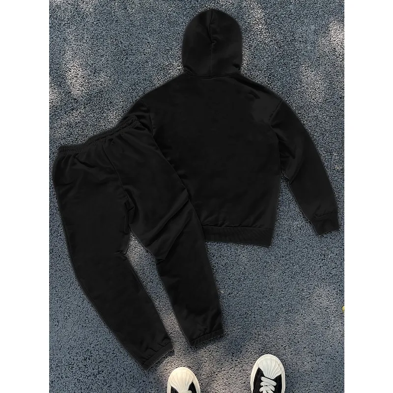 2025 بدلة رجالية شارع العصابات لهب ثلاثية الأبعاد مطبوعة الشارع كول نمط الكنغر حقيبة فضفاضة الكتف هوديي السراويل الرياضية مجموعة