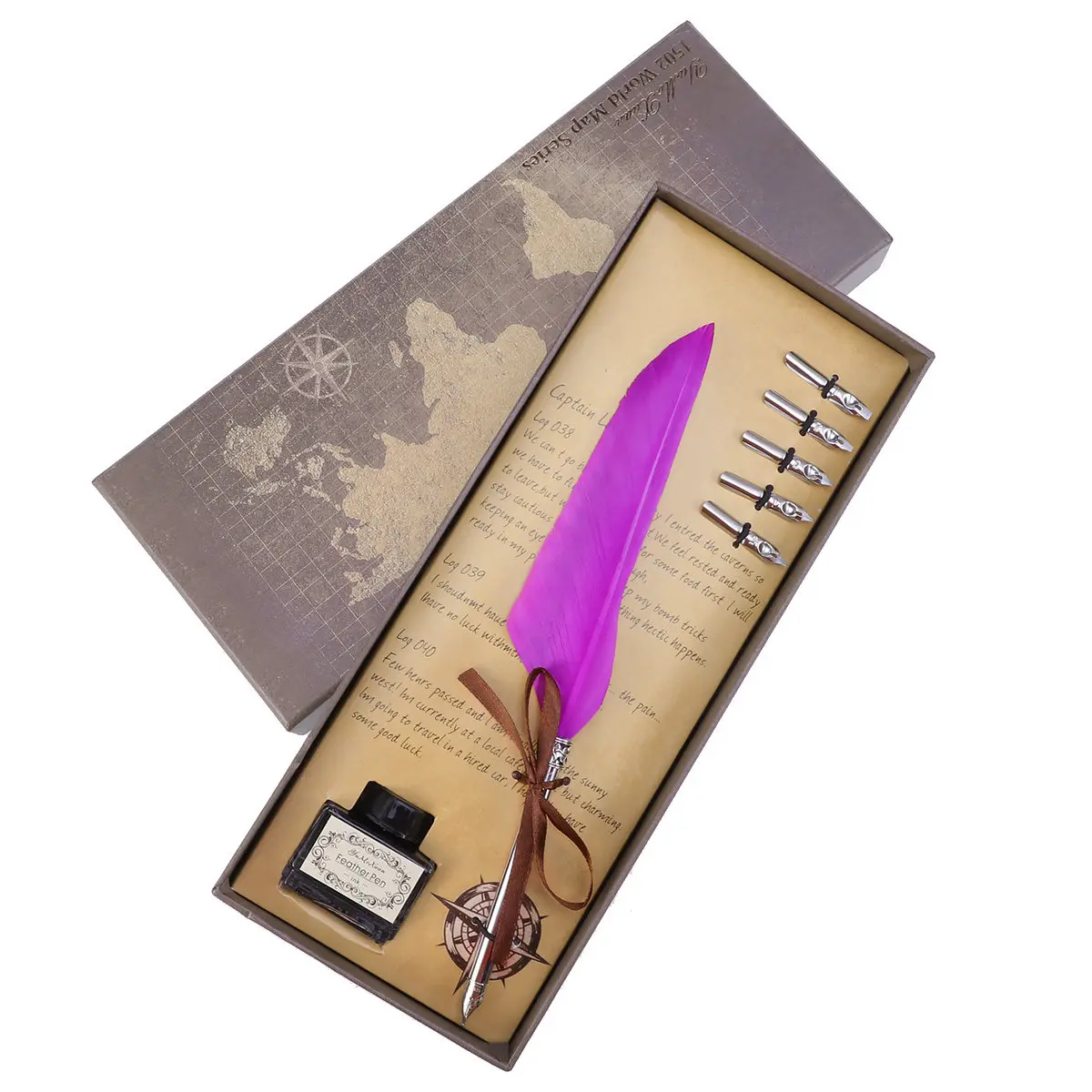 

Набор из 1 роскошной натуральной ручки в винтажном стиле для подписи на свадьбу, декора дома и офиса, в подарочной коробке, фиолетовый