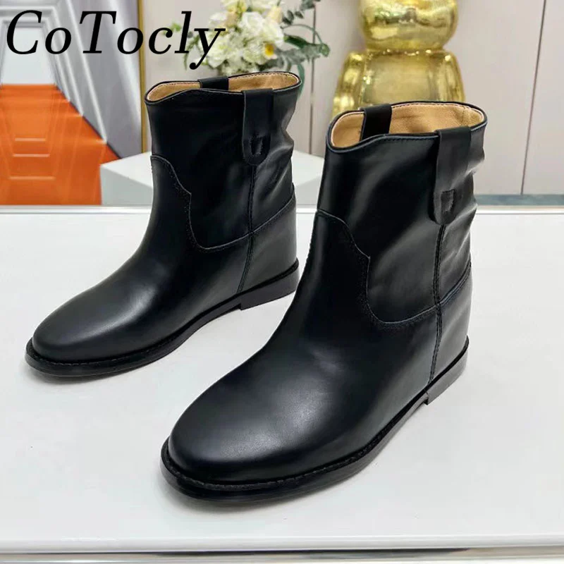 

Лидер продаж, короткие сапоги, женские полусапоги с круглым носком для отдыха, туфли без шнуровки на плоской подошве, женские удобные ботинки челси высокого качества из коровьей замши